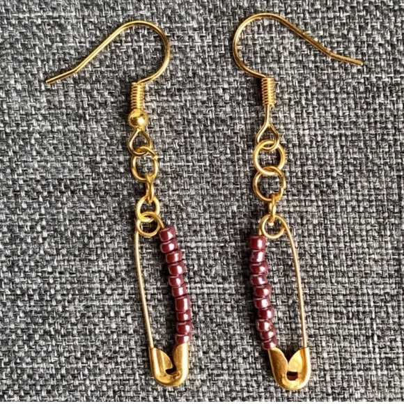 Eight Metal Beaded Gold Silver Dangle Earrings Unique Aesthetic Jewelry - Picture 6 of 9